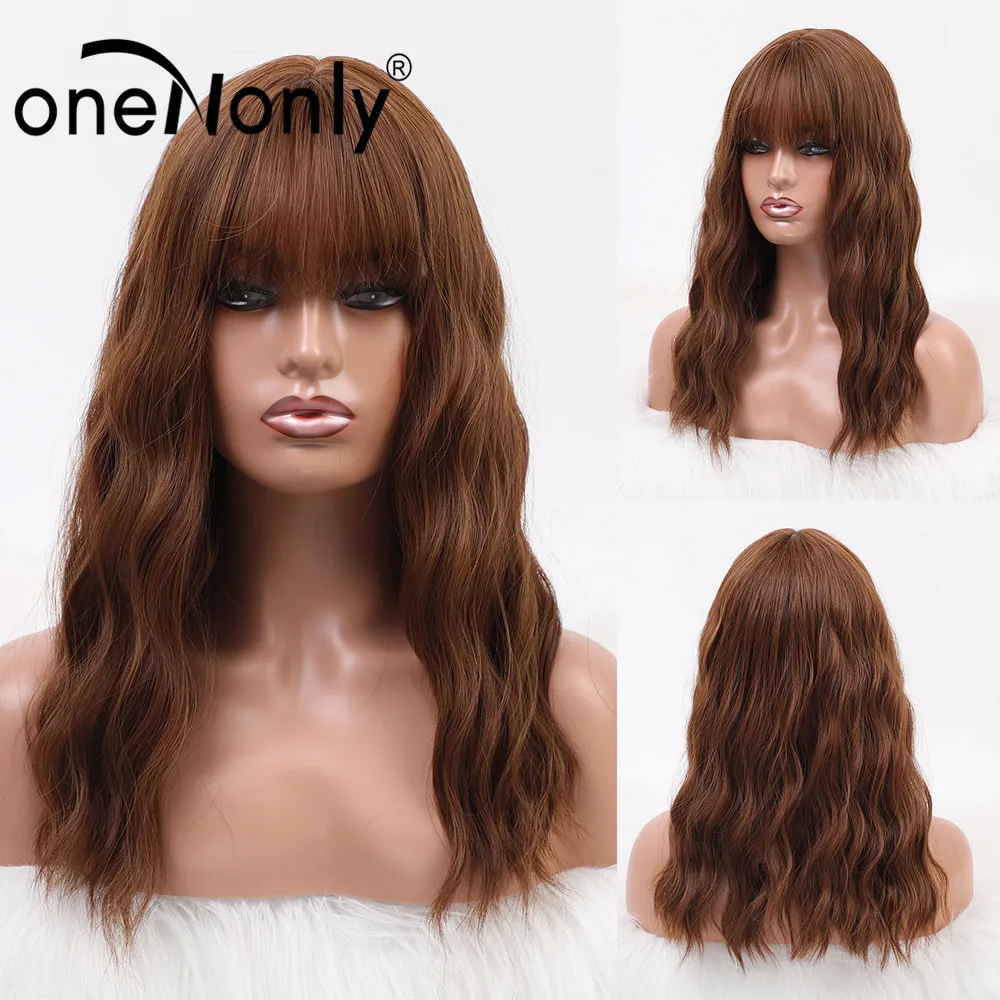 

oneNonly Red Brown Synthetic Wig Medium Body Wave Natural Hair Wigs Free Shipping Wigs for White Black Women Glueless Ombre Wigs