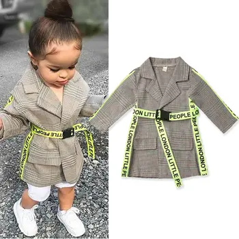 

NEW Blazer Coat for Girl Kids Baby Autumn Fashion Plaid Fluorescence Belted Jacket Coat Tops Outerwear Overcoat Outfits 6M-5Y