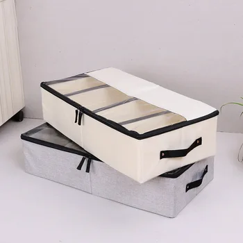 

Cysincos Cotton Linen Folding Washable Storage Box Dustproof PVC Cover Shoe Organizer Boxes For Boots Underwear Socks Organizers