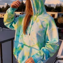 

Fall and Winter Street Style Ladies Pullover Tie Dye Ladies Long Sleeve Hoodie Drawstring Ladies Loose Casual Hooded Sweatshirt