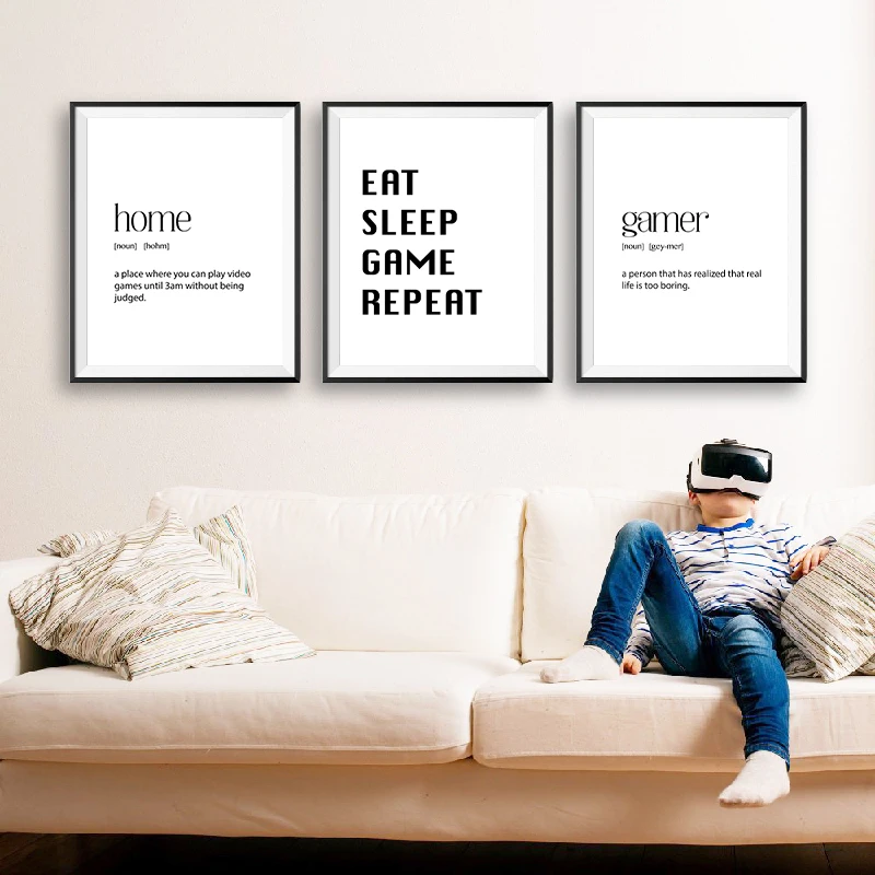 Игровой Декор Eat Sleep Game Repeat Gamer подарок на холсте плакаты и принты для подростков