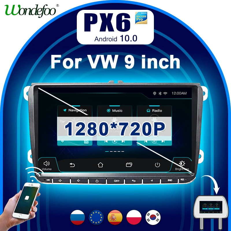 Автомагнитола carplay PX6 2 DIN Android 10 для Volkswagen VW PASSAT B7 Golf 5 6 Tiguan Seat Leon Altea
