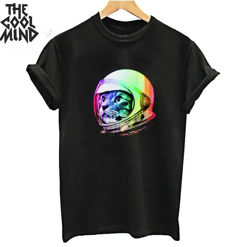 MO0160ZCM-BLK COOLMIND хлопок с короткими рукавами, вязаные женские футболки с космическим принтом Повседневная Свободная Летняя женская футболка негабаритная женская футболка - Цвет: MO0160ZCM-BLK