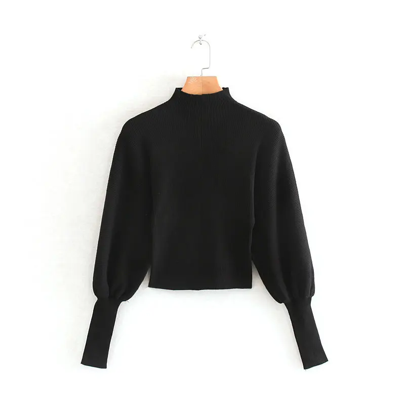 

MY957 New Red Black Beige Color Lantern Sleeve Half Stand Collar Pullovers Sweater