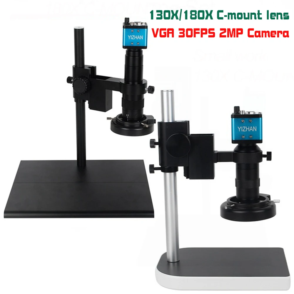 

180X 130X C Mount Lens VGA 2MP Industrial Digital Video Microscope Camera LED Light Large workbench Stand Holder PCB Repair