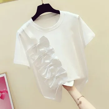 

Women Fashion T-shirt 2020 Summer New Korean Fashion Sides Stereo with Bow Short Sleeve T-shirt Female Casual Shirt Top T Shirt
