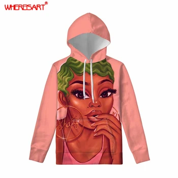 

FORUDESIGNS Women Hoodies Sweatshirt Afro Lady Prints Ladies Contrast Color Pullover Long Sleeve Casual Jumper Tops Hooded