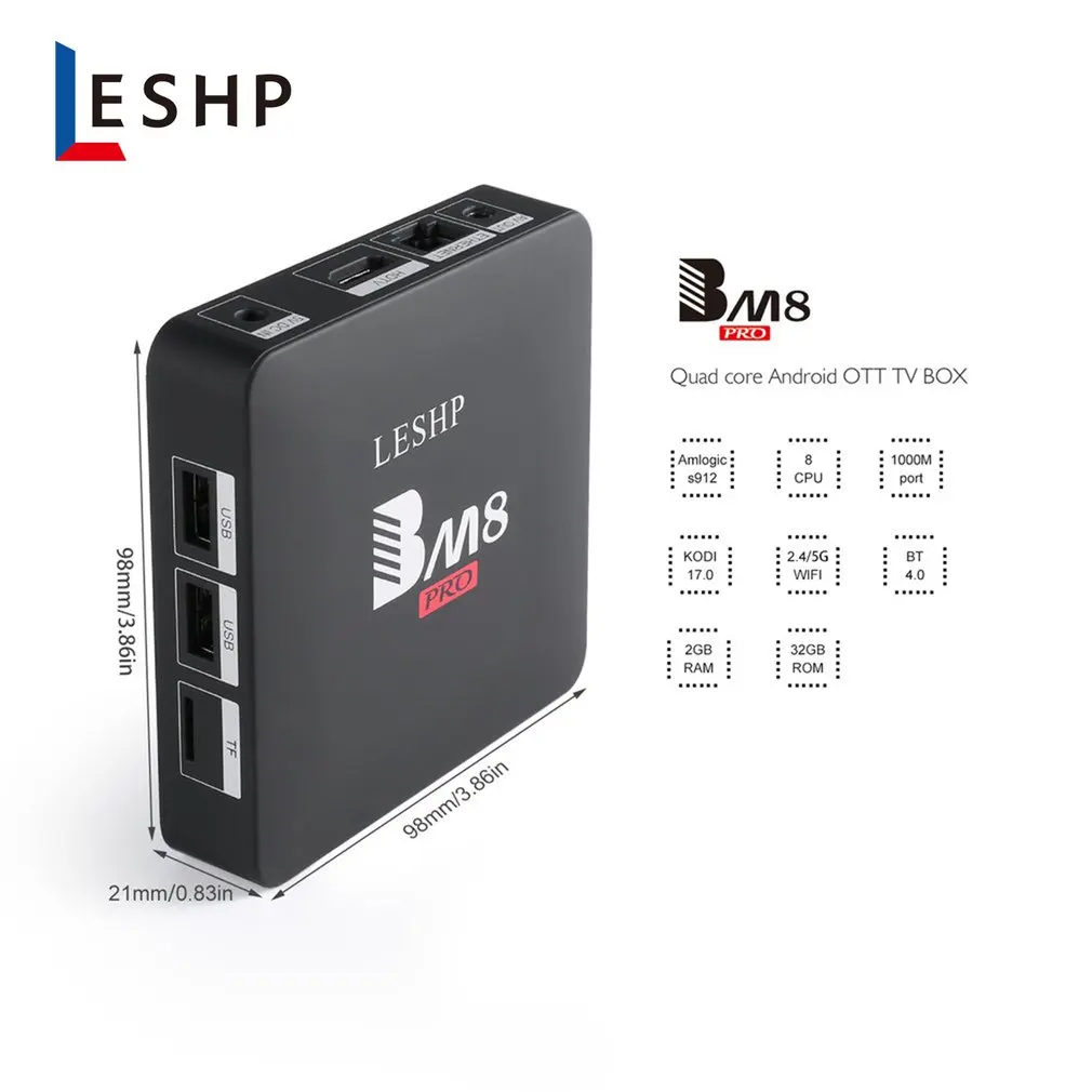 LESHP BM8PRO tv BOX 4K Android6.0 Amlogic S912 Восьмиядерный 2 ГБ DDR3 32 Гб EMMC 2,4G/5G двойной wifi диапазон BT 4,0 3D медиаплеер