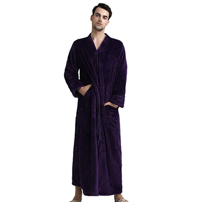 Пара Длинный Халат фланелевый однотонный Свободный Мужской и женский Домашняя одежда с длинными рукавами Ночные сорочки банный халат для влюбленных осенне-зимняя одежда для сна - Цвет: Men Purple