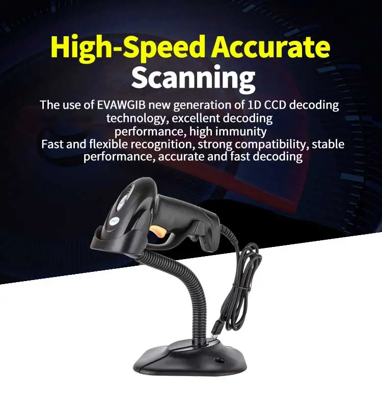 photo scanner EVAWGIB 1D Laser Wired Barcode Scanner With Stand USB interface auto-scan continuous scanning barcode reader automatic logistics scanners