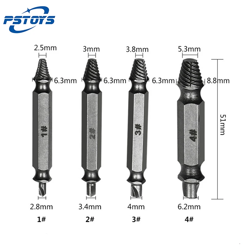 

4pcs Material Damaged Screw Extractor Drill Bits Guide Set Broken Speed Out Easy out Bolt Stud Stripped Screw Remover Tool