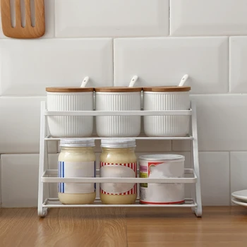 

2 Tier Countertop Spice Rack Step Shelf for Kitchen Pantry Bathroom Cabinet Organizer, Metal, White