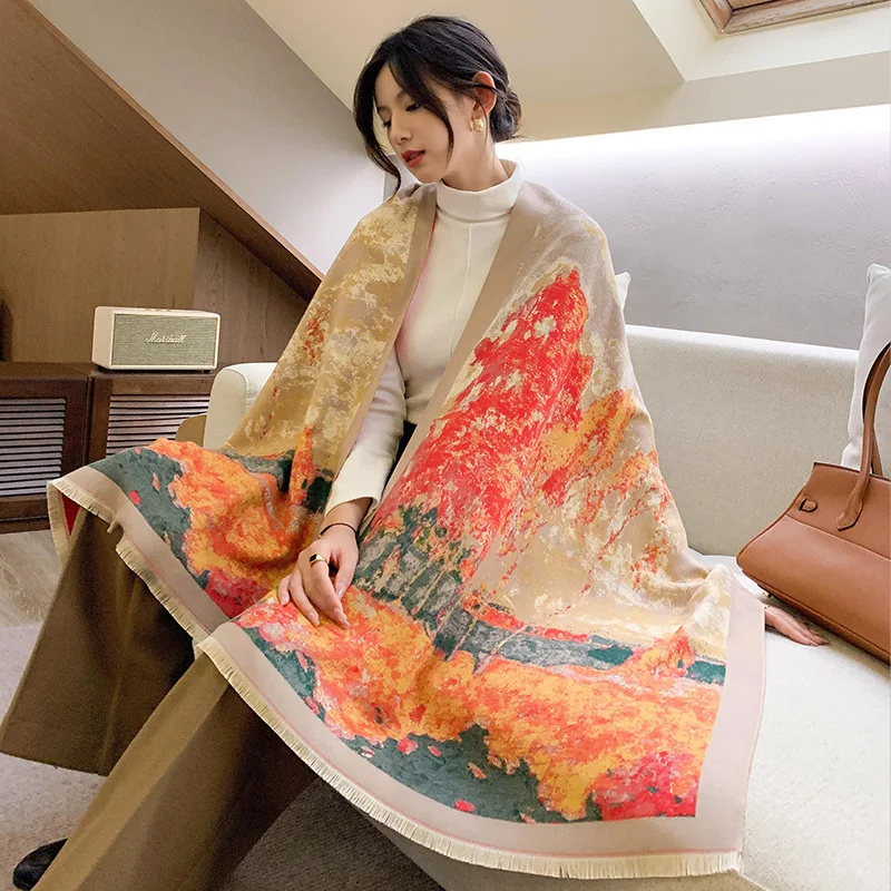 

Winter Cashmere Scarf Women 2021 Fashion Warm Shawls Wraps Brand Designer Printed Pashmina Scarves Thick Blanket Cape Foulard