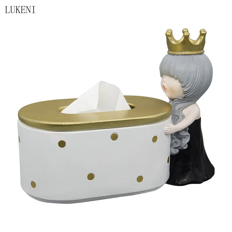 

Nordic Creative Resin Crafts Little Princess Tissue Box Light Luxury Pumping Box Home Decoration Decoration