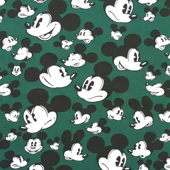 

1 yard Cotton Poplin Fabric for sewing pathwork, dress, cloth, bedding - Mickey Head on Deep Green background (width=145cm)