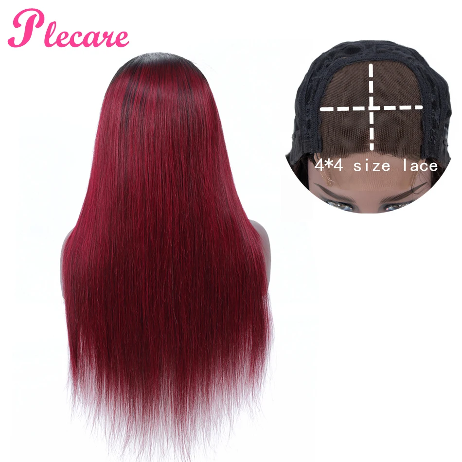 Plecare 4*4 человеческие волосы парики T1B-99J Кружева Закрытие человеческих волос парики для черных женщин прямые бразильские не реми волосы
