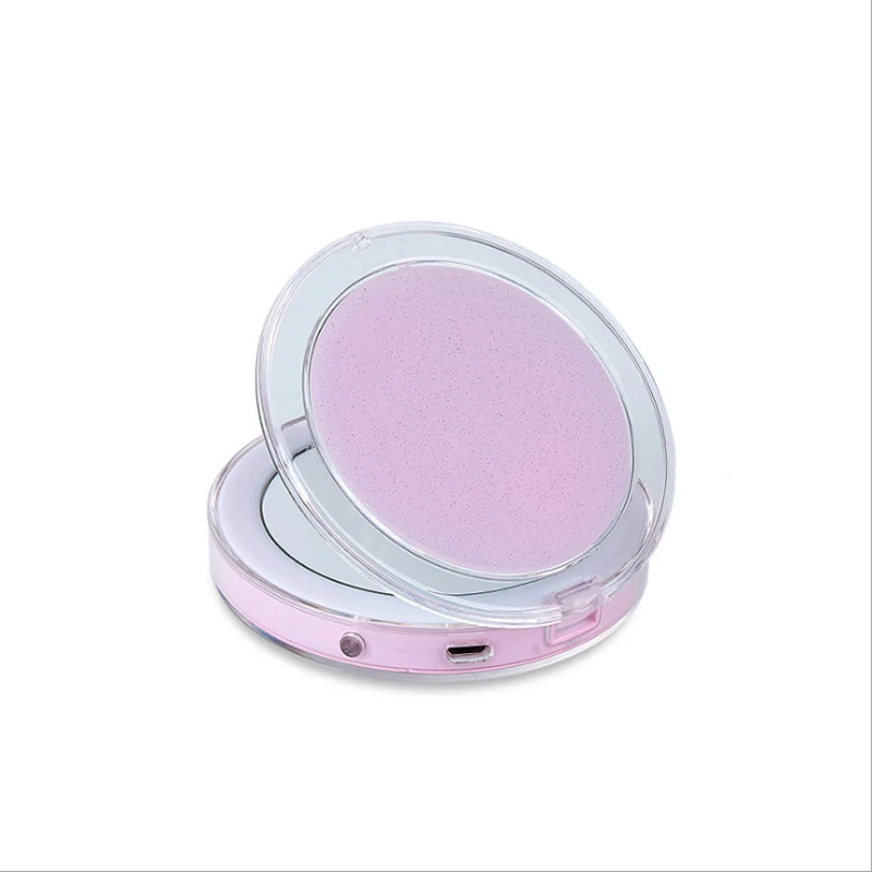 pink Мини-зеркало для макияжа Лупа Карманный двухсторонний зеркало MICRO USB для зарядки складное макияжное зеркало заполняющий светильник Ночной светильник зеркало - Цвет: pink