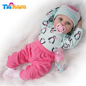 

55cm Reborn Baby Doll Girl Silicone Vinyl Light Green and Dark Pink Outfit