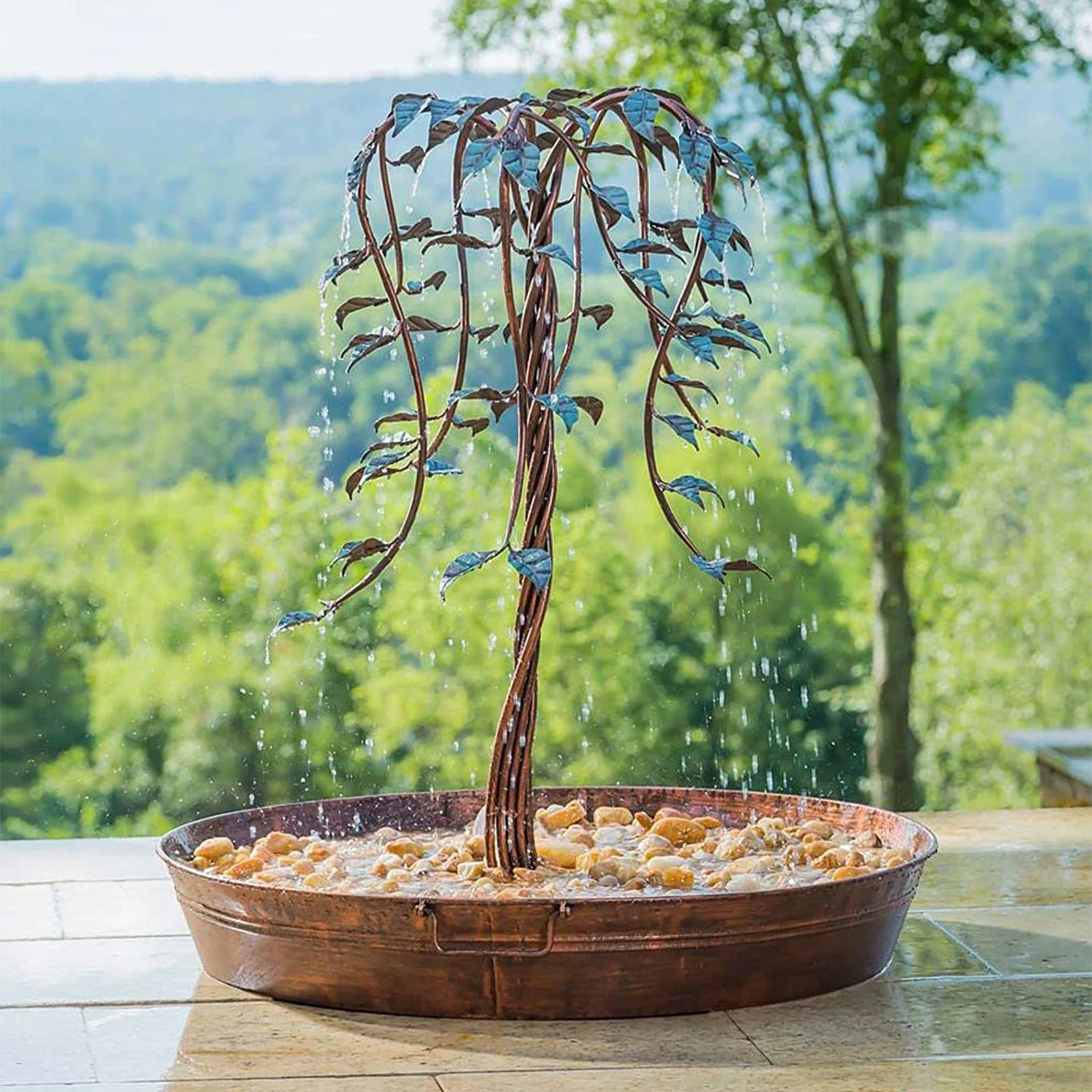 YGIU Tree of Life Fountain Wrought Iron Willow Waterfall Fountain Crafts Decor