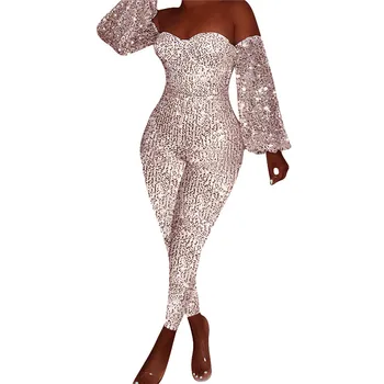 

Sexy Sequin Jumpsuit Women Off Shoulder Strapless Glitter Overall Romper Birthday Club Party Sparkly Bodycon Jumpsuit Body Mujer