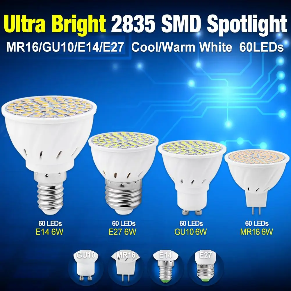 2018 TSLEEN супер яркий 6 Вт GU10 E27 E14 2835SMD Светодиодный прожектор установка лампы