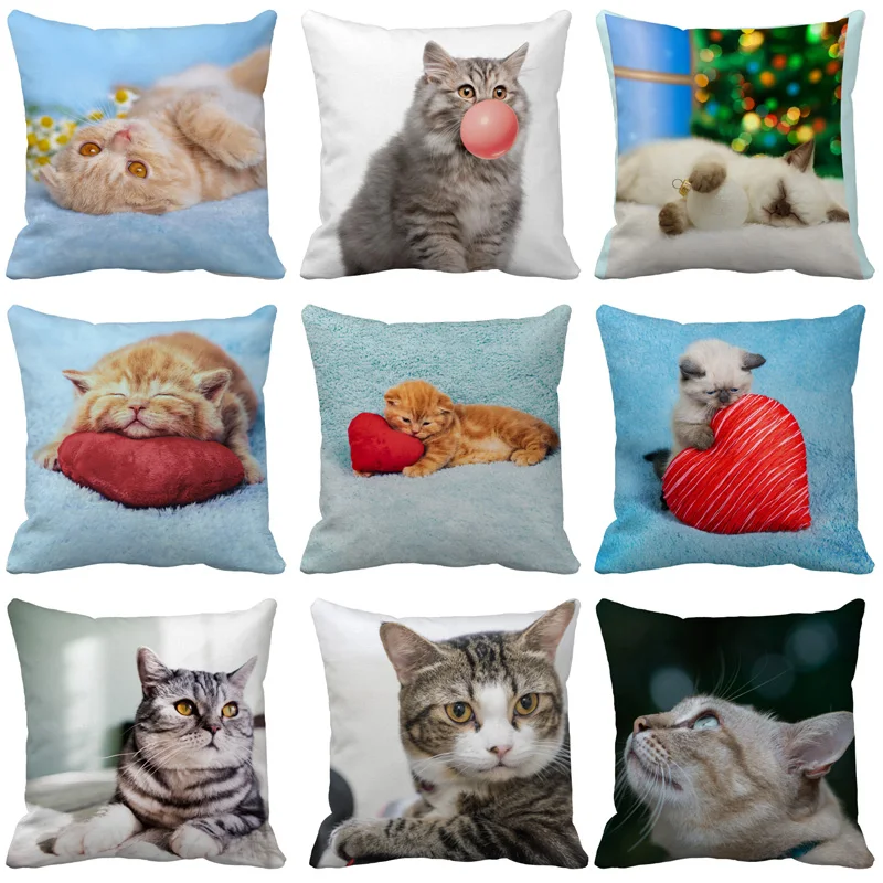 

Cute kitten, double sided print, wool, polyester, pillow, cushion. Does not include inner core