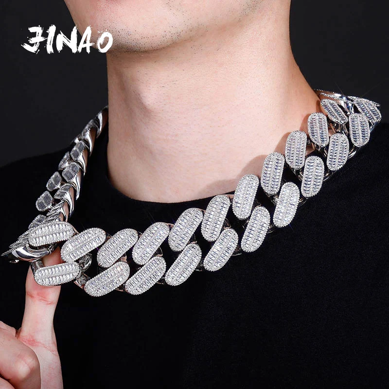 

Ожерелье JINAO мужское из кубинской цепи, цепочка в стиле хип-хоп, сверкающий кубический цирконий, покрытие 39 мм, подарочное ювелирное изделие