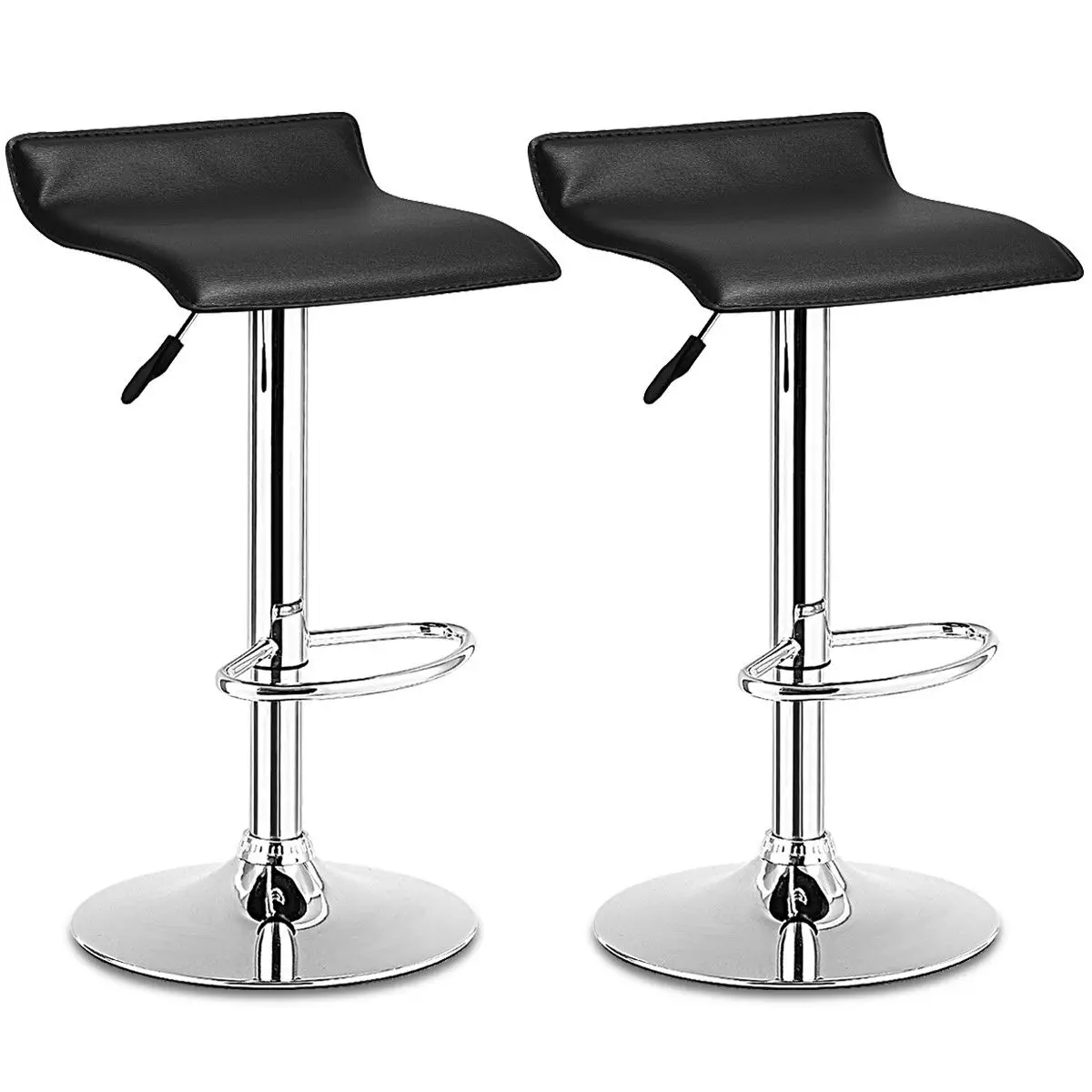 Costway Set Of 2 Swivel Bar Stools Adjustable Pu Leather Backless Dining Chair Black Bar Stools Aliexpress