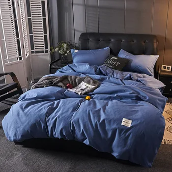 

2020 NEW Fashion Simple Bedding Set Solid Color Cotton Bedclothes Sets 4pc(Duvet Cover-1pc+Bed Flat Sheet 1pc+Pillowcase 2pc)