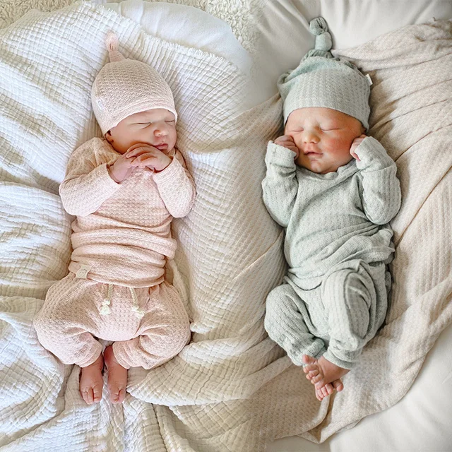 3pcs Infant Newborn Baby Cute Clothes Sets Girls Boys Autumn Warm Harem Pants Waffle Ribbed Solid Unisex Bodysuits+elastic Pants