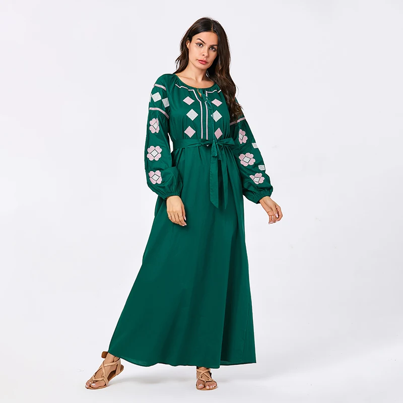 Abaya платье в турецком стиле, зеленое, плюс размер, мусульманское платье с цветочным принтом, Дубай, платья-кафтаны, Vestidos Eid, Исламская одежда