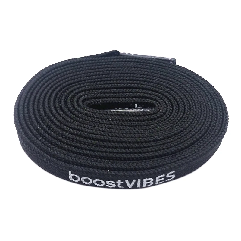 Coolstring BoostVIBES плоские белые и черные шнурки с двусторонней печатью букв для спорта