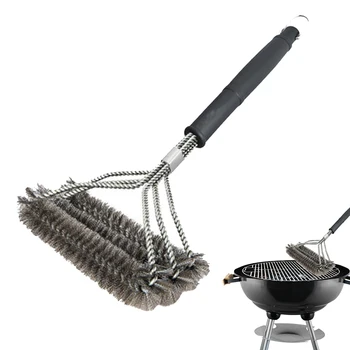 

18" BBQ Grill Cleaning Brush - Stainless Steel Wire Bristles 3-In-1 Cleaning Brushes Effortless Cleaning Tool Grill Brush BBQ