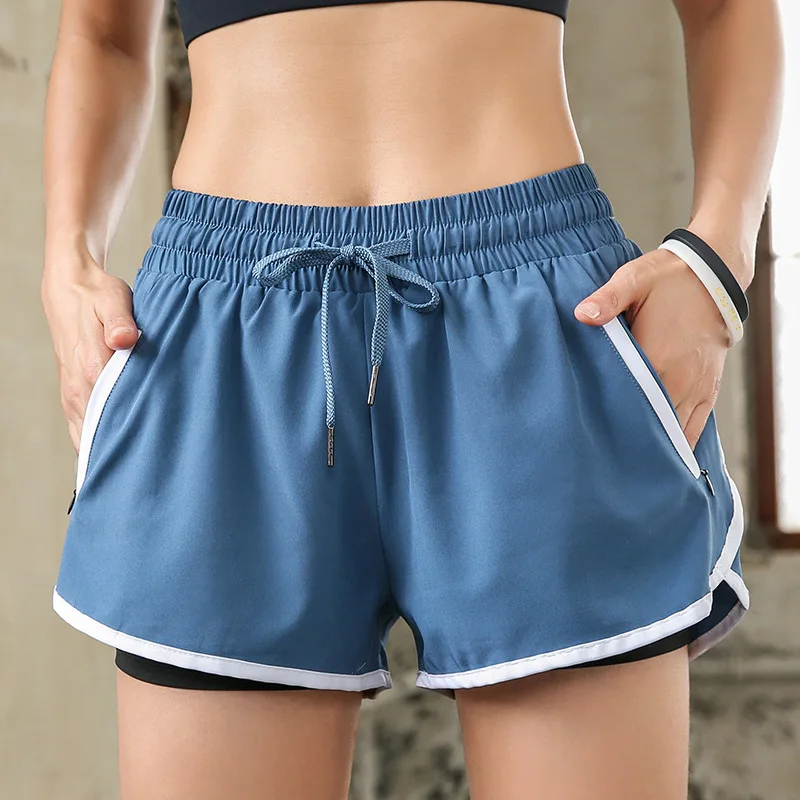 

2019 New Style Sports Shorts Women's Anti-Exposure Loose-Fit Gym Running Outer Wear Quick-Dry Mock Two-Piece Yoga Shorts