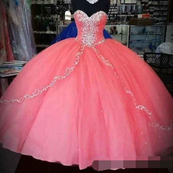 История кораллового Бальные платья Hot9 vestidos de 15 anos уникальные оборки слои Тюль Милая для 16 выпускного вечера платье бальное платье