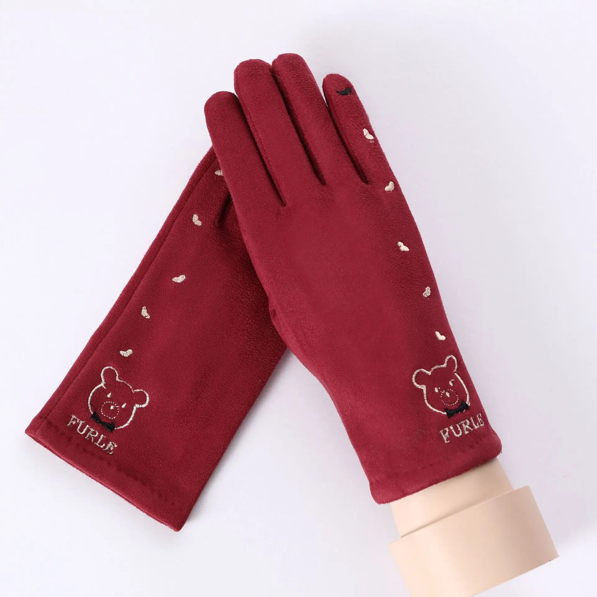 082C-Wine Red Sparsil, женские зимние теплые перчатки для сенсорного экрана, кашемировые, на запястье, на все пальцы, варежки, для девушек, модные, кружевные, элегантные, женские перчатки - Цвет: 082C-Wine Red