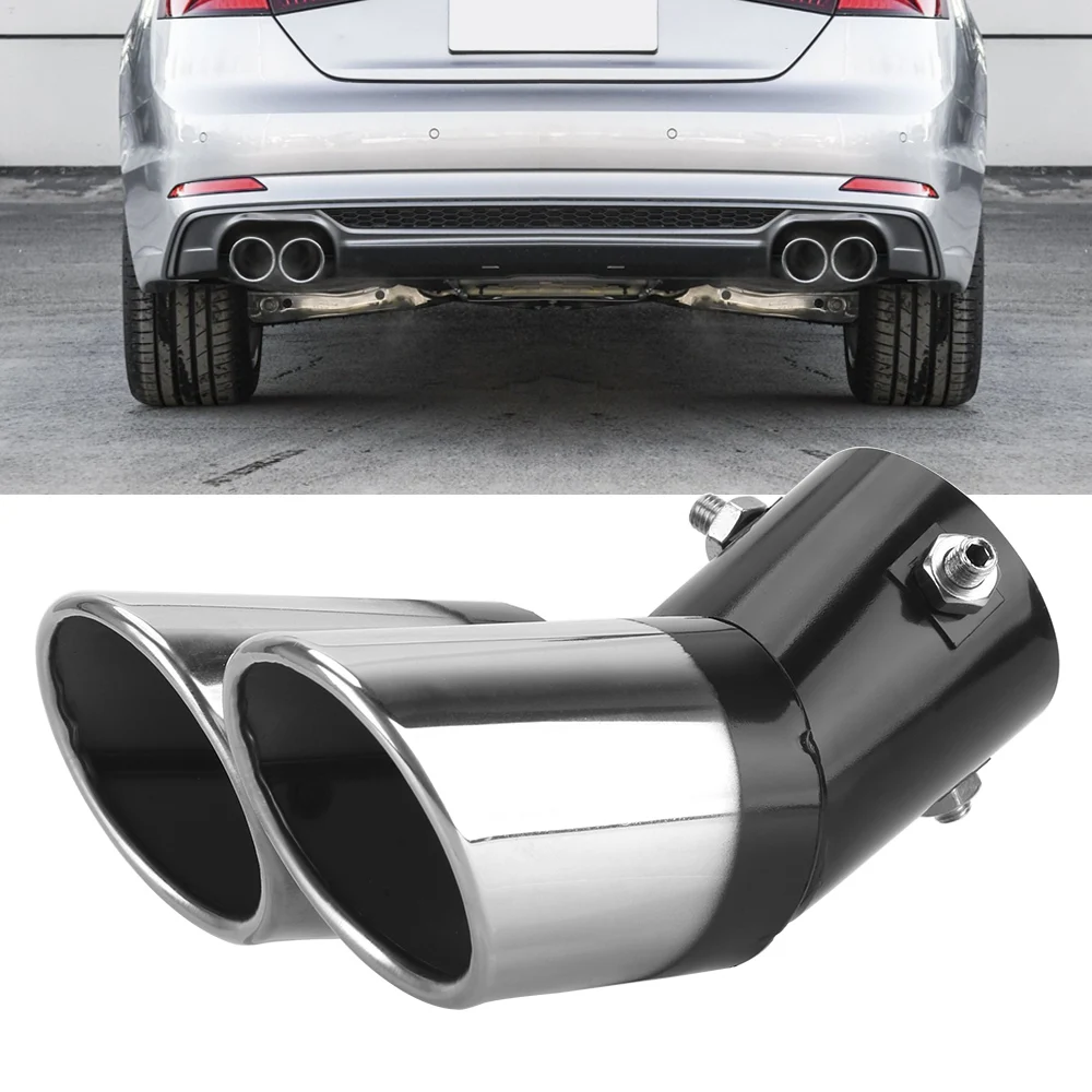 Car Decoration Chrome Tail Pipe Car Styling Universal Car Exhaust Trim Muffler Pipe Tail Stainless Steel Curved Double Outlet