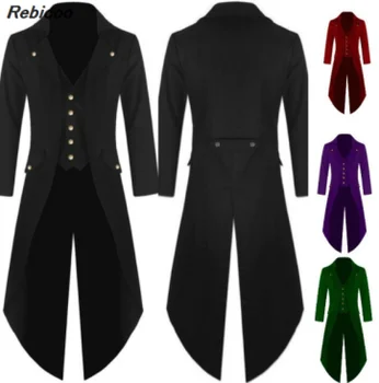 

Adult Men Victorian Costume Black Tuxedo Fashion Tailcoat Gothic Steampunk Trench Coat Frock Outfit Overcoat Uniform For Men