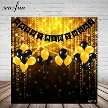 Sensfun Fondos Bokeh de globos dorados y negros para fiesta de cumpleaños para hombre y mujer, Fondo de fotografía personalizado de vinilo de 10x10 pies