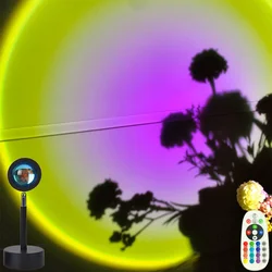 Lámpara de proyección de atardecer con USB, luz nocturna de ambiente arcoíris, decoración de pared de fondo para cafetería y hogar, colorida