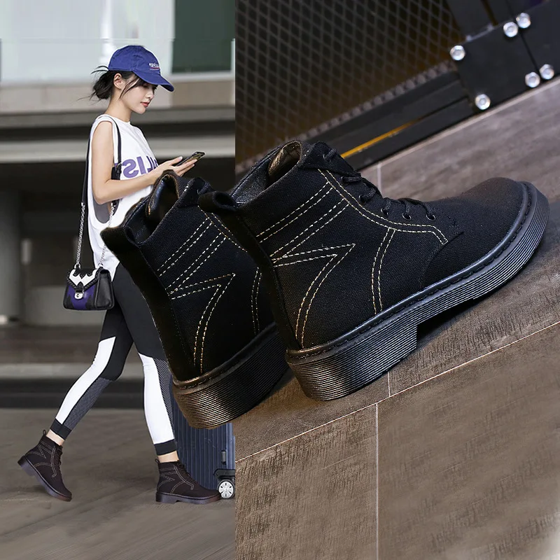 

Ankle Round Toe Low Women Boots Solid Fashion Punk Motorcycle Boots Concise Lace Up Shoes