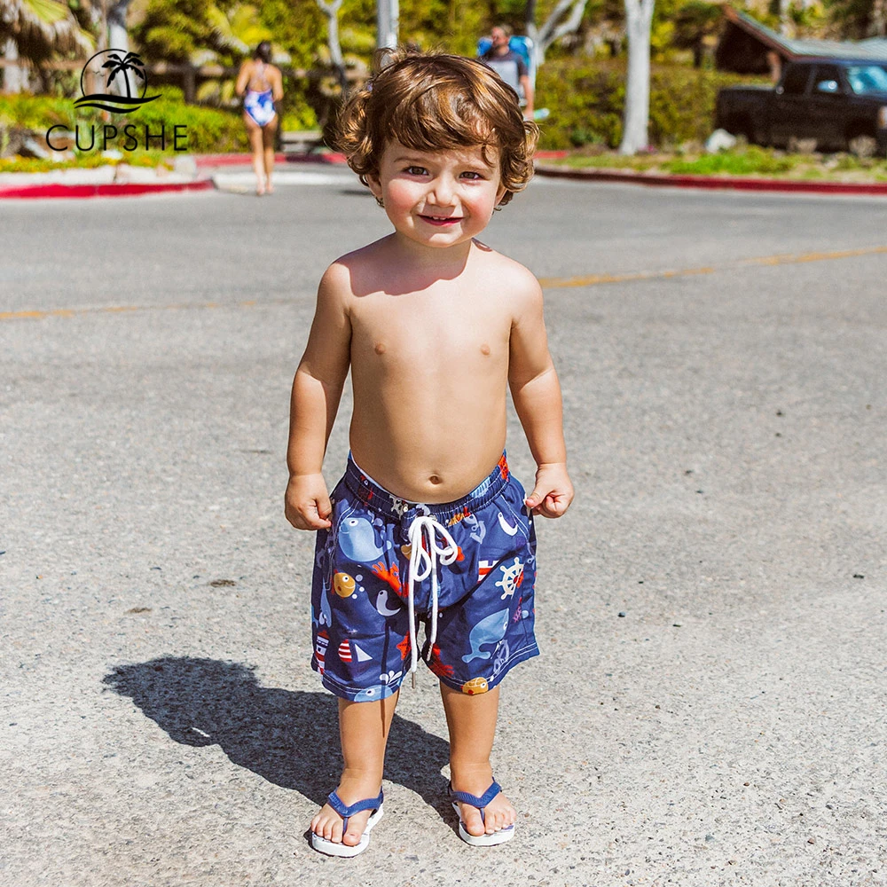 CUPSHE Blue Sea Animals Print Boys Swim Trunks Swimsuit For Toddler