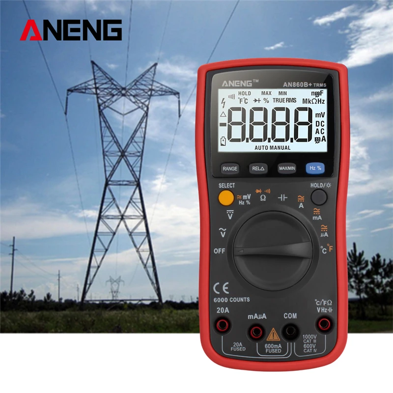 ASCENDAS AN860B+ ЖК-дисплей 6000 отсчетов цифровой мультиметр с подсветкой AC/DC Ток Сопротивление напряжения частота тестер ANENG