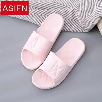 

ASIFN Summer Home Slippers Women Soft Bottom Indoor Home Magic Buckle Slides Men's Slipper Non-slip Bathroom Couple Sandals