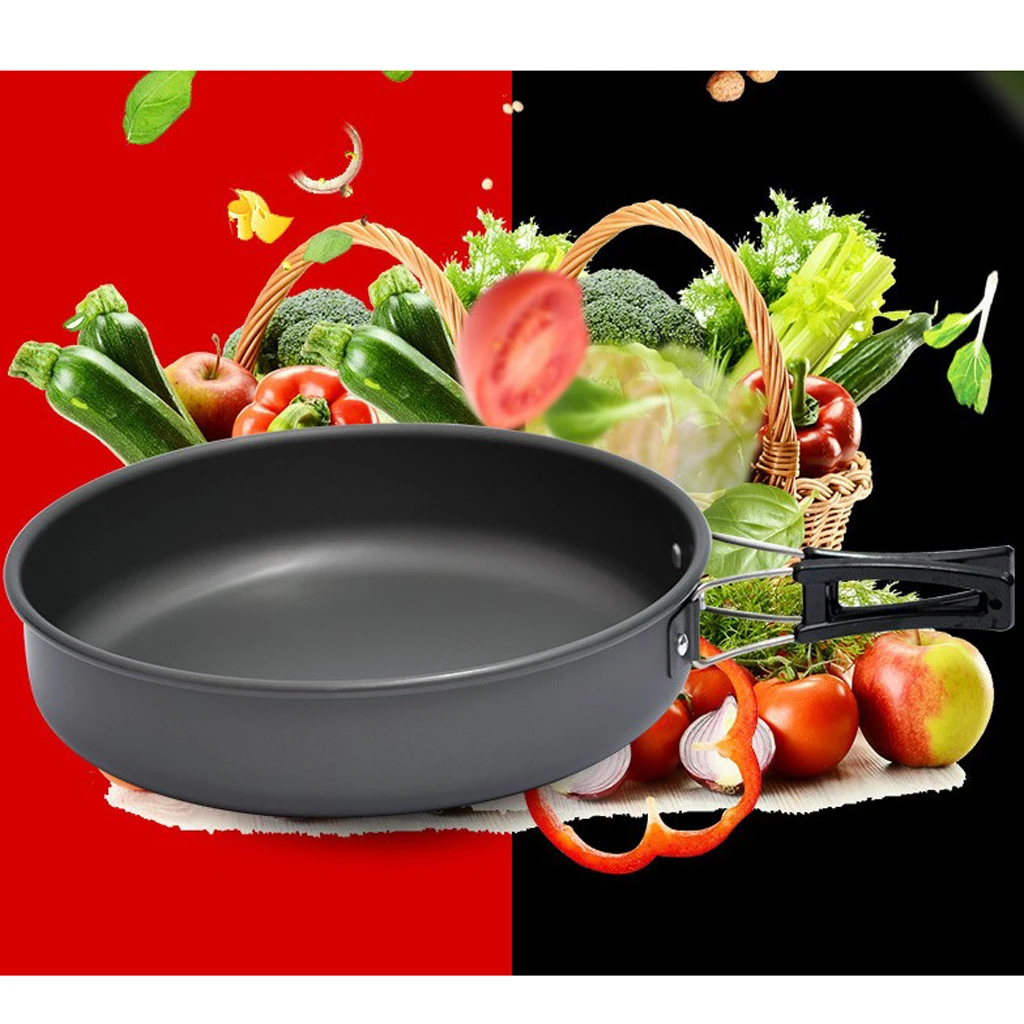 Outdoor 2-3 person Portable Frying Pan Camping Picnic Cookware Non-stick Pan for Car Camping Backpacking Hiking