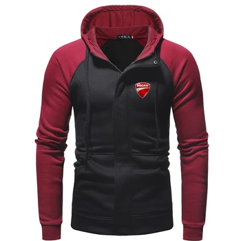 

Harajuku Style Classic Man Patchwork Personality Hoodies Men Ducati LOGO Sweatshirt Sportswear Zipper Tops Coat Fast delivery