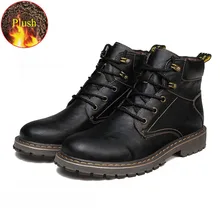 Зимняя мужская кожаная обувь; теплые мужские ботинки размера плюс; Мужская обувь; высококачественные ботинки в байкерском стиле; классические зимние ботинки в стиле ретро; botas hombre