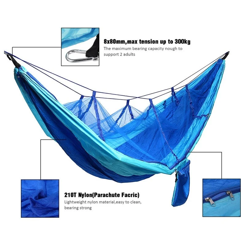 Camping Hammock with Mosquito/Bug Net, Portable Parachute Nylon Hammock, Hammock Swing for Camping, Backpacking, Travel, Hiking