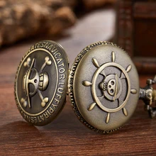 

Bronze Cartoon One Piece Elements Vintage Quartz Movement Pocket Watch Arabic Numerals Dial with Chain Retro Gift for Children