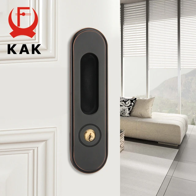KAK Black Hidden Door Lock Keyless Security Door Lock Single-Side Door  Handle Pantry Door Lock Gold Pocket Door Lock Hardware